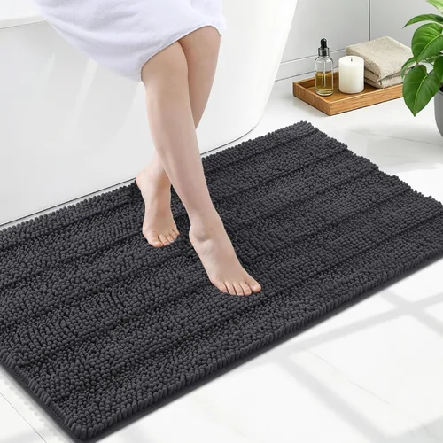 Miniatura 257 de Grandaily Alfombras de baño de felpilla a rayas de 24 x 16 pulgadas, extra gruesas y suaves, absorbentes, parte trasera de goma, alfombra de ducha