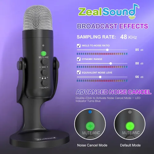 Miniatura 4 de ZealSound Micrófono Inalámbrico, Micrófono USB para iPhone PC iPad Teléfono Android - Micrófonos Condensadores de Escritorio Inalámbricos con Negro