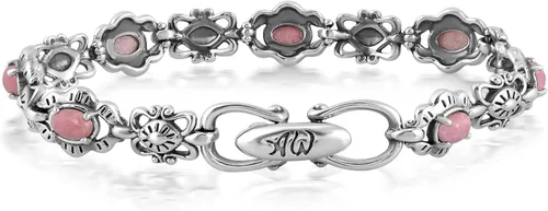 Miniatura 34 de American West Jewelry Pulsera de plata de ley con piedras preciosas de eslabones de concha, tallas pequeñas a grandes
