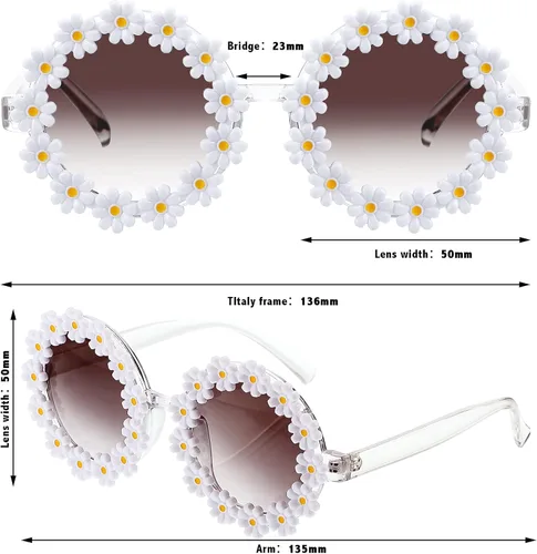 Miniatura 4 de 3 paquetes de gafas de sol retro con margaritas para mujer, gafas redondas de discoteca, gafas de sol novedosas florales para adultos y niños, M