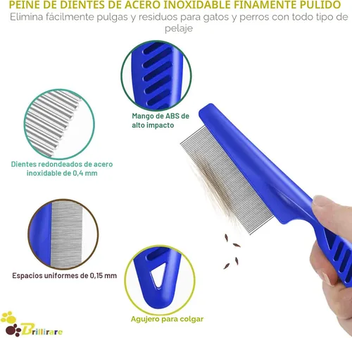 Miniatura 2 de Paquete de 4 peines para piojos de pulgas, peines de acero inoxidable para perros y gatos con dientes redondeados, removedor profesional de manchas