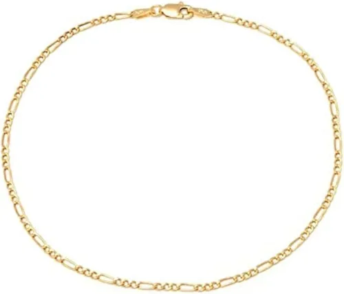Tobilleras de oro de 14 quilates para mujer, tobilleras planas de 14 quilates y 10 pulgadas, cadena cubana, cadena fígaro, cadena de clip, cadena de