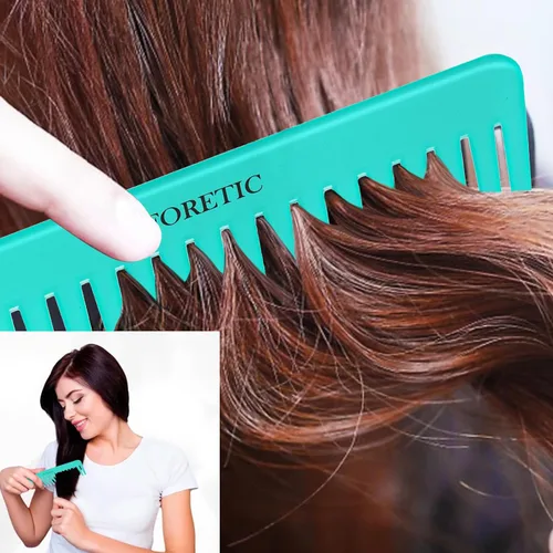 Miniatura 7 de Juego de 3 peines grandes de dientes anchos para mujeres, hombres y niños, desenredante hecho a mano para cabello rizado, largo y corto, corte