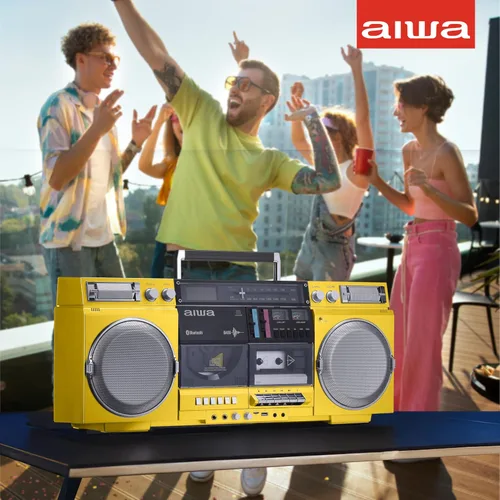 Miniatura 4 de Aiwa Retro Boombox Reproductor de CD con grabación en casete, Bluetooth 5.0, radio FM/AM, entradas USB/SD/AUX, medidores VU, pantalla LCD, altavoces