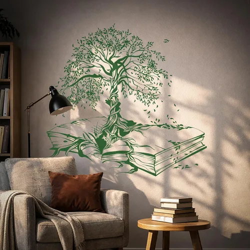 Miniatura 7 de Vinilo adhesivo para pared, diseño de árbol de hojas, biblioteca de conocimiento, sala de lectura, decoración grande (ig5200)