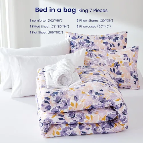 Miniatura 2 de SLEEP ZONE - Juego de edredón tamaño King en una bolsa - Juegos de ropa de cama para todas las estaciones, 7 piezas con 1 edredón, 1 sábana bajera