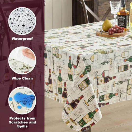 Miniatura 3 de Newbridge Mantel de vinilo con parte trasera de franela con impresión de cata de vinos, diseño de botellas de vino francesas y comerciantes