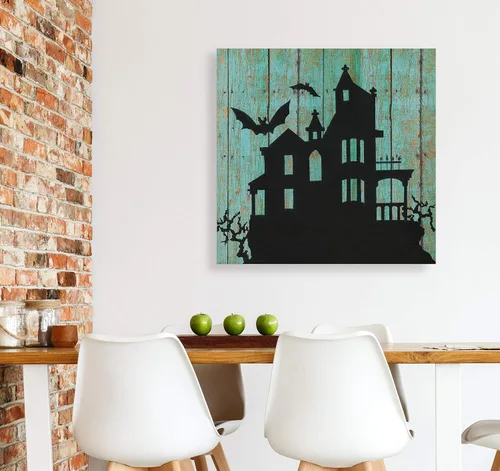 Miniatura 5 de Renditions Gallery Haunted House - Lienzo decorativo para pared de Halloween, 16 x 16 pulgadas