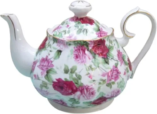 Miniatura 4 de Gracie China Rose Chintz - Tetera de porcelana (4-1/2 tazas), ramo de rosas rosadas