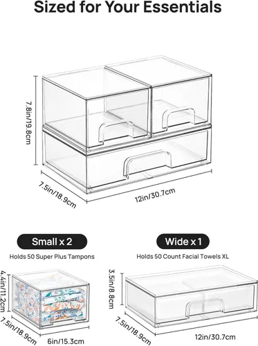 Miniatura 2 de Vtopmart Juego de 3 cajones de almacenamiento apilables, organizadores de plástico transparente para maquillaje, cosméticos, suministros de belleza