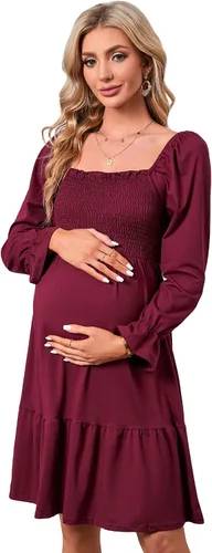 KOJOOIN Vestido de verano de manga corta con cuello cuadrado para mujer, estilo bohemio, fruncido, con volantes, casual, vestido midi para baby