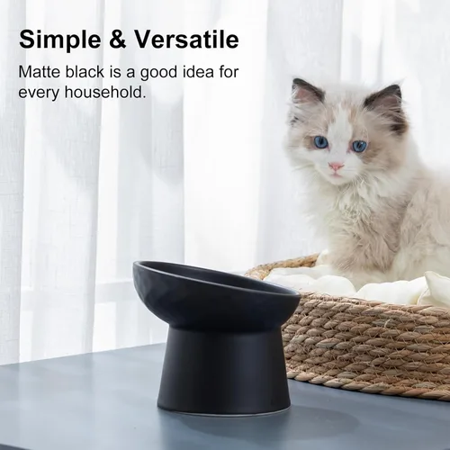 Miniatura 5 de YauYik Cuenco elevado para gatos, color negro, cuencos elevados de comida para gatos con ángulo inclinado, sin estrés, antivómitos, cuenco de agua