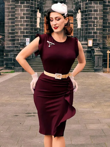 Miniatura 3 de Miusol vestido de cóctel con volantes, estilo clásico, para mujer