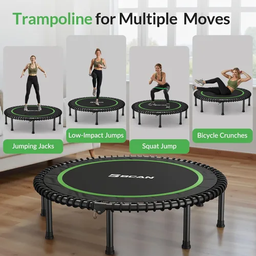 Miniatura 4 de BCAN 450/550LBS Mini Rebounder Trampoline for Adults, 40"/48" Foldable Fitness Trampoline with Bungees, Quiet & Stable Exercise Trampoline verde