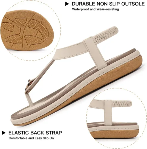 Miniatura 5 de SHIBEVER Sandalias bohemias para mujer de verano con cuentas y tirantes delgados al tobillo, zapatos elegantes