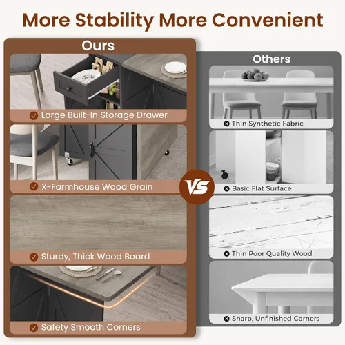 Miniatura 6 de Jocoevol Mesa de comedor plegable ahorradora de espacio para 4, mesa de comedor plegable estilo granja con cajón y estante de almacenamiento de 2