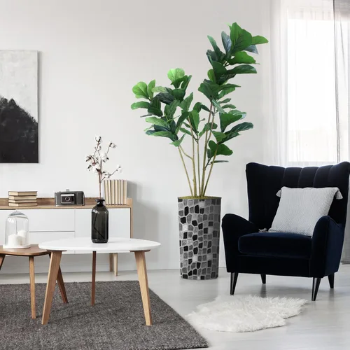 Miniatura 7 de Árbol artificial en macetero moderno con patrón geométrico, palmeras tropicales areca falsas de seda para decoración del hogar en interiores