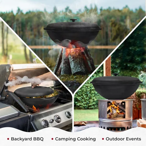 Miniatura 3 de Olla de horno holandés con tapa Syton de 12.5 cuartos (12 L) - Horno holandés de camping - Juego de utensilios de cocina de hierro fundido - Hierro