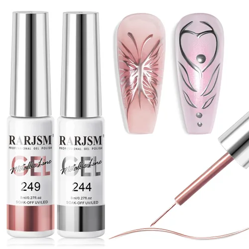 Miniatura 14 de RARJSM Gel Liner - Esmalte de uñas de gel reflectante con purpurina para arte de uñas, pincel fino, plateado, neón, rosa intenso, pintura