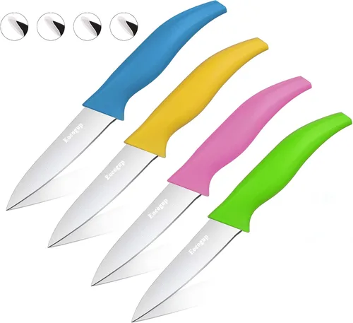 Eocogup Cuchillo de pelar, cuchillos de pelar de frutas y verduras de 3.7 pulgadas, juegos de cuchillos de cocina pequeños súper afilados de acero