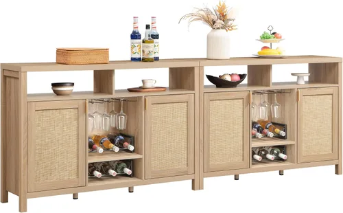 Miniatura 11 de SICOTAS - Gabinete de barra de café de ratán, aparador de buffet de 51" con almacenamiento, gabinete de licor moderno con estantes para vino