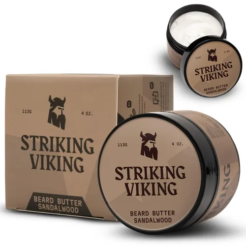 Miniatura 6 de Striking Viking Suavizante de barba de sándalo para hombres, fórmula de crema no grasa con ingredientes naturales para barbas hidratadas