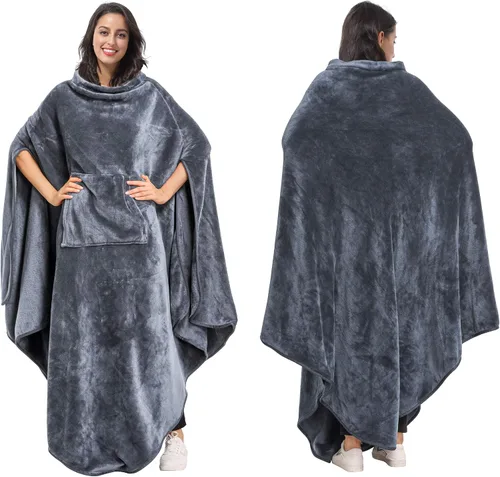 Miniatura 12 de Tirrina Manta poncho de polar 2 en 1, muy suave y cómoda, para adultos mujeres, hombres y niños para uso interior o al aire libre, 55x80 pulgadas