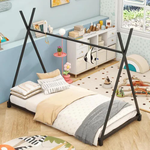 Miniatura 3 de SOFTSEA Marco de cama con plataforma de cama de piso doble con estructura triangular Negro