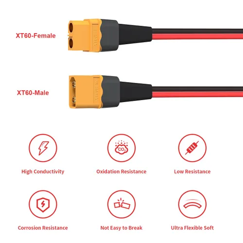 Miniatura 3 de ELFCULB Cable de extensión XT60 de 10 AWG de 0.5 pies, conector hembra a macho XT60 para batería RC, estación de energía portátil, panel solar