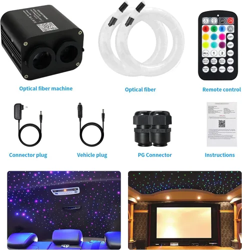 Miniatura 8 de Kit de techo de estrella parpadeante de doble color AMKI 20W, 1300 piezas, 0.03 pulgadas, 13.1 pies de fibra óptica, luz de techo de estrella