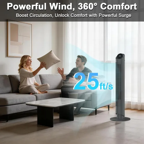 Miniatura 4 de hykolity Ventilador de torre para dormitorio, ventilador oscilante de 90°, ventilador de piso ultra silencioso de 28 dB con control remoto