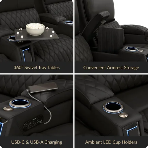 Miniatura 6 de Seatcraft Apex Zero-Gravity CoolZero - Asiento de cine en casa de cuero italiano, reposacabezas eléctrico, lumbar eléctrico, reclinable eléctrico