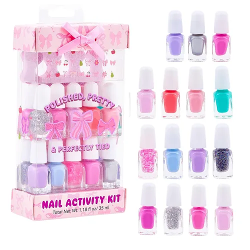 Miniatura 8 de SIMPLE PLEASURES Pink Capybara Kids Nail Polish Set for Girls – 14 Water-Based Non -Toxic Nail Art Kit - Gift Set for Ages 7-12