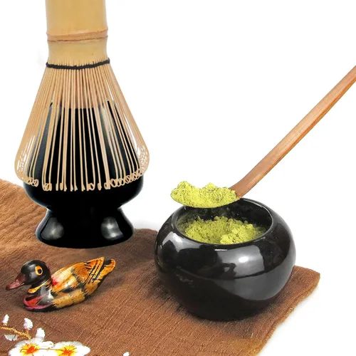 Miniatura 4 de Artcome Juego de té matcha japonés de 10 piezas, cuenco matcha, batidor, cuchara, paño, soporte de bambú, organizador de polvo, colador (negro)