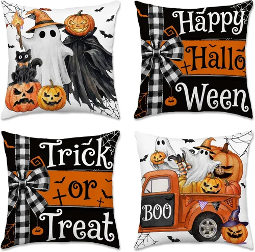 Miniatura 19 de pinata Juego de 4 fundas de almohada de otoño de 18 x 18 pulgadas, almohadas decorativas de otoño para sofá, hogar y exterior, decoración de otoño
