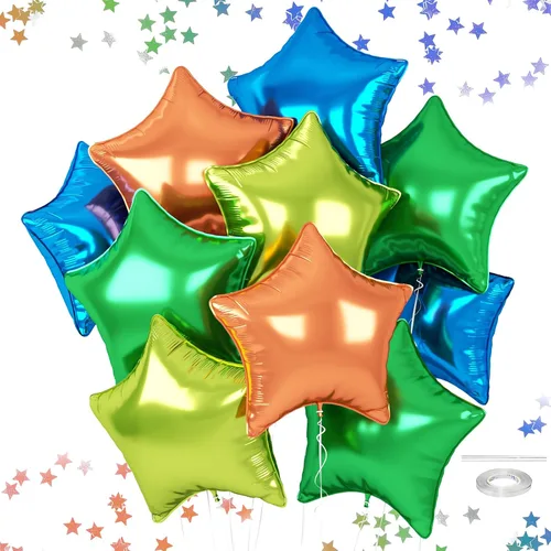 Miniatura 12 de Globos de estrellas rojas, azules y negras, globo de papel de aluminio de 18 pulgadas para helio, paquete de 10 globos rojos y azules, globo de Negro