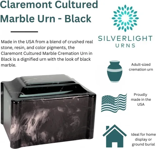 Miniatura 7 de Urna de cremación de mármol cultivado de claremont negro grabada personalizada, tamaño adulto, urnas de cremación para cenizas humanas, entierro