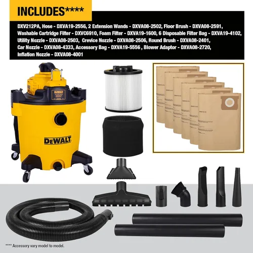 Miniatura 6 de DEWALT Aspiradora de taller húmeda y seca con soplador de hojas desmontable, aspiradora de taller húmeda y seca de 12 galones con bolsa