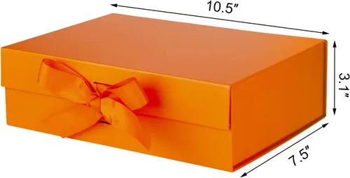 Miniatura 2 de DaiJoob Caja de regalo con tapa para regalos de 10.5 x 7.5 x 3.1 pulgadas con cinta y cierre magnético (paquete de 1) (naranja)