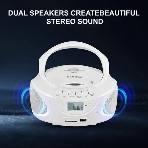 Miniatura 5 de Gelielim Boombox reproductor de CD portátil con Bluetooth, pequeña radio AM/FM, sonido estéreo, reproductor de disco de carga superior