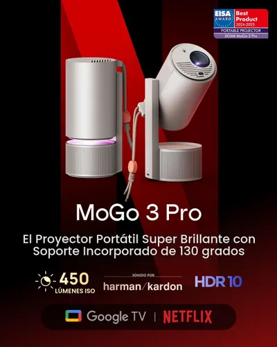 Miniatura 2 de XGIMI MoGo 3 Pro Nuevo proyector portátil, Google TV con licencia Netflix, soporte ajustable integrado, mini proyector compatible con bancos