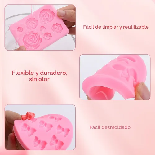 Miniatura 4 de Pimoys 4 moldes de flores y lazos para chocolate, moldes de chocolate con flores, molde de silicona para pastel, molde de caramelo de silicona