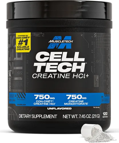 MuscleTech Cell-Tech Creactor Creatina HCl en polvo, constructor muscular después del entrenamiento para hombres y mujeres, clorhidrato de creatina
