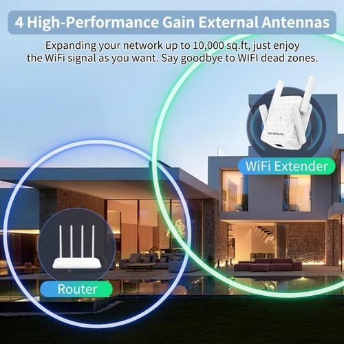 Miniatura 2 de Amplificador de señal WiFi, repetidor inalámbrico de Internet para cobertura del hogar de hasta 10000 pies cuadrados y 35 dispositivos, amplificador