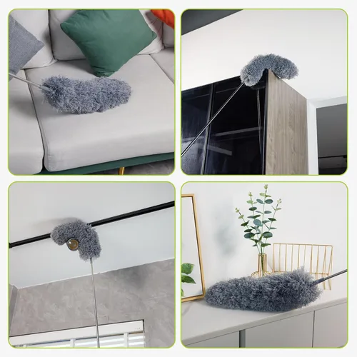 Miniatura 6 de IVYROLL Plumero con poste de extensión para limpieza (kit de 2 cabezales de microfibra), plumero de plumas de 100 pulgadas de largo para techos