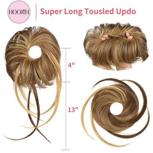 Miniatura 2 de HOOJIH - Extensiones de cabello superlargas estilo rodete alborotado, cabello recogido, pelo ondulado, cola de caballo con banda elástica