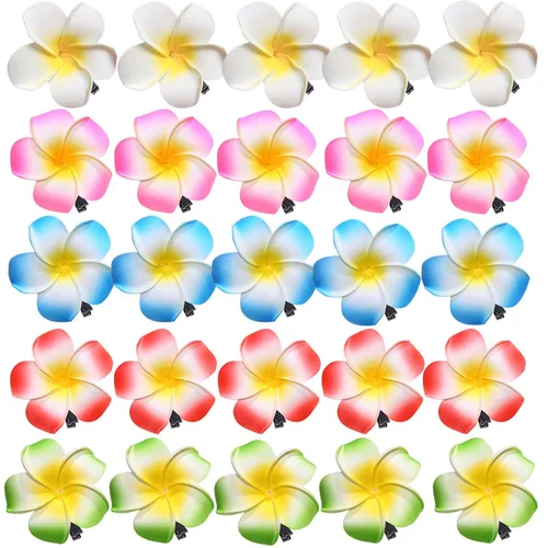 50 pinzas para el cabello de 2.5 pulgadas de espuma hawaiana Frangipani artificial de plumeria para el hogar, novia, boda, fiesta tropical, Mezcla