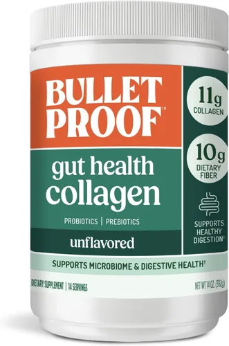 Bulletproof Proteína de colágeno para la salud intestinal sin sabor, 14 onzas, péptidos de colágeno alimentados con pasto para apoyo intestinal,