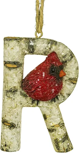 Miniatura 2 de Adorno de Navidad con letra inicial cardenal rústica, aspecto de madera de abedul, alfabeto colgante, decoración con monograma para árbol de Letra R