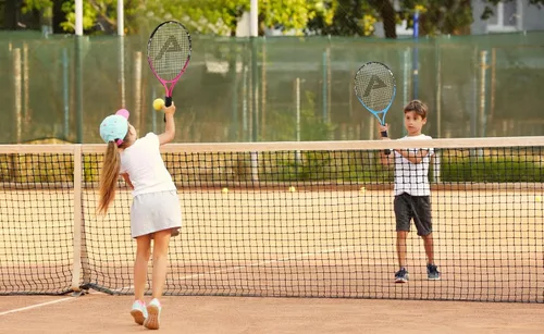 Miniatura 7 de AMA SPORT Raqueta de tenis para niños pequeños, kit de iniciación de raqueta de tenis de 17 a 25 pulgadas para niñas y niños con bolsa de nailon azul